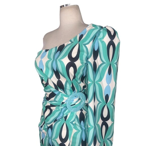 PatBO Twist One Shoulder Mini Dress in Piscene Blue 2 New Womens Cocktail - Picture 7 of 14